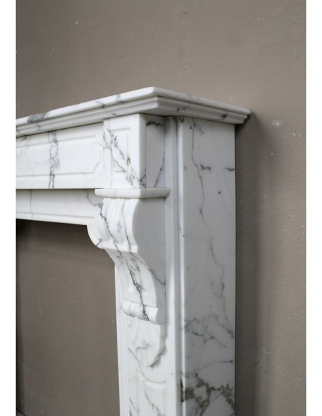408 LOUIS PHILIPPE "PALMETTES AMÉLIORÉ" FIREPLACE CARVED IN STUNNING ITALIAN ARABESCATO STATUARY MARBLE
