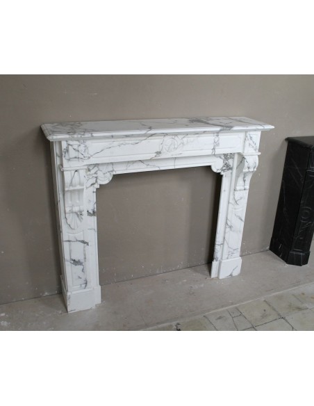 408 LOUIS PHILIPPE "PALMETTES AMÉLIORÉ" FIREPLACE CARVED IN STUNNING ITALIAN ARABESCATO STATUARY MARBLE