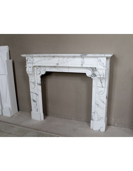 408 LOUIS PHILIPPE "PALMETTES AMÉLIORÉ" FIREPLACE CARVED IN STUNNING ITALIAN ARABESCATO STATUARY MARBLE
