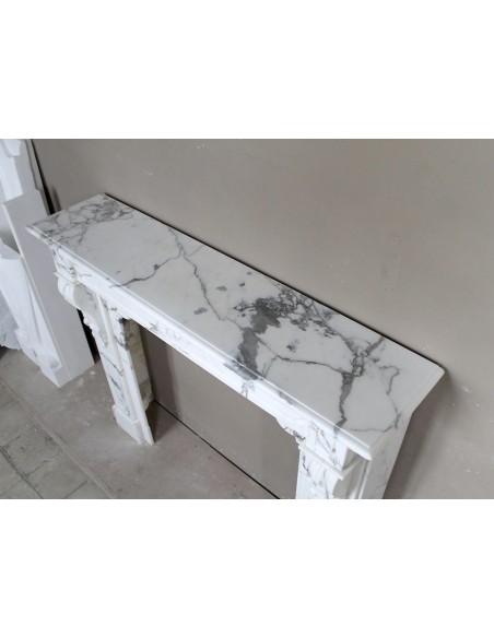 408 LOUIS PHILIPPE "PALMETTES AMÉLIORÉ" FIREPLACE CARVED IN STUNNING ITALIAN ARABESCATO STATUARY MARBLE