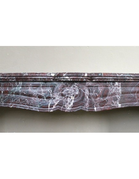 062 ANTIQUE LOUIS XV POMPADOUR "PIED GALBÉ" FIREPLACE MANTEL CARVED IN RARE AND ELEGANT RED LEVANTO MARBLE