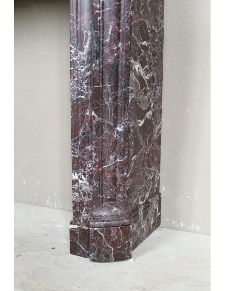 062 ANTIQUE LOUIS XV POMPADOUR "PIED GALBÉ" FIREPLACE MANTEL CARVED IN RARE AND ELEGANT RED LEVANTO MARBLE