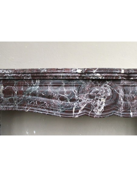 062 ANTIQUE LOUIS XV POMPADOUR "PIED GALBÉ" FIREPLACE MANTEL CARVED IN RARE AND ELEGANT RED LEVANTO MARBLE