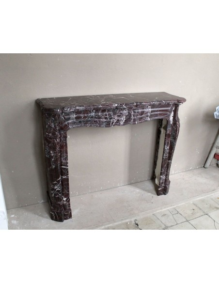 062 ANTIQUE LOUIS XV POMPADOUR "PIED GALBÉ" FIREPLACE MANTEL CARVED IN RARE AND ELEGANT RED LEVANTO MARBLE