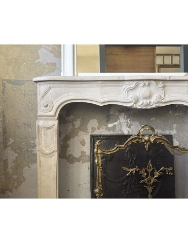 Antique baroque-style fireplace mantel carved in Beaujolais stone.