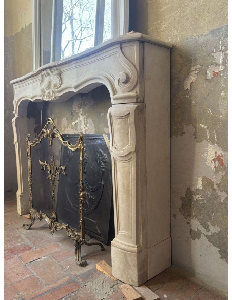 900 RARE ANTIQUE "RÉGENCE" FIREPLACE MANTEL CARVED IN BEAUJOLAIS STONE