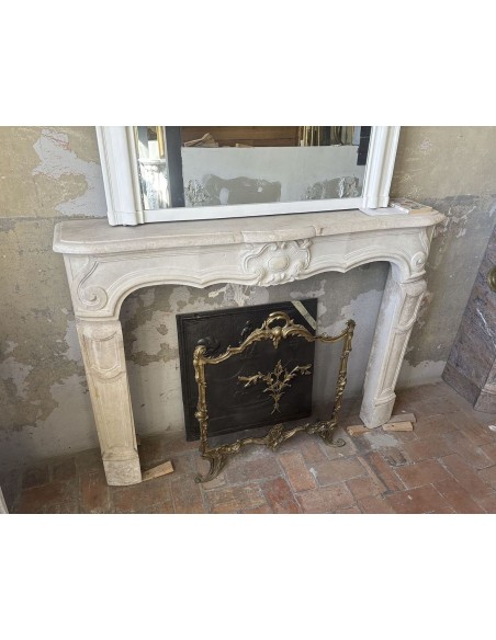 900 RARE ANTIQUE "RÉGENCE" FIREPLACE MANTEL CARVED IN BEAUJOLAIS STONE