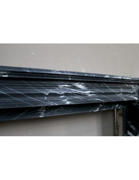 401 LOUIS PHILIPPE “DIAMOND TIP” FIREPLACE MANTEL CARVED IN BLACK MARQUINIA MARBLE