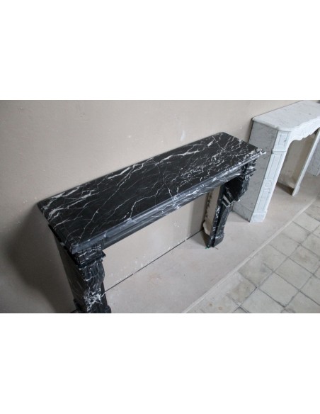 401 LOUIS PHILIPPE “DIAMOND TIP” FIREPLACE MANTEL CARVED IN BLACK MARQUINIA MARBLE
