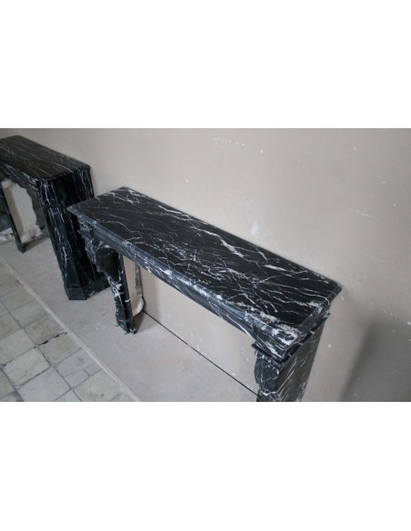 401 LOUIS PHILIPPE “DIAMOND TIP” FIREPLACE MANTEL CARVED IN BLACK MARQUINIA MARBLE