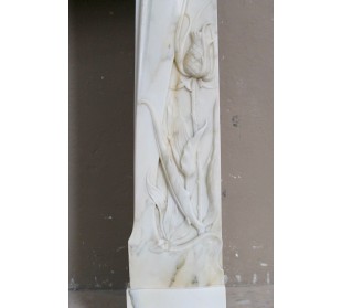 Art Nouveau “Fleur de Chardon” mantel in white marble and signed Majorelle. This marble fireplace is extremely rare and refined. 2