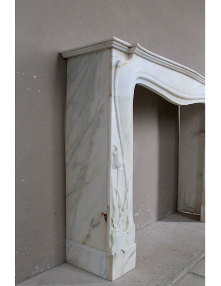 607 ART NOUVEAU "FLEUR DE CHARDON" FIREPLACE MANTEL IN WHITE SIVEC MARBLE SIGNED BY MAJORELLE