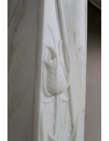 607 ART NOUVEAU "FLEUR DE CHARDON" FIREPLACE MANTEL IN WHITE SIVEC MARBLE SIGNED BY MAJORELLE