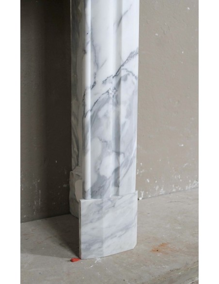305 GENUINE “BOUDIN CARRÉ” FIREPLACE MANTEL CARVED IN BEAUTIFUL VEINED CALACATTA MARBLE