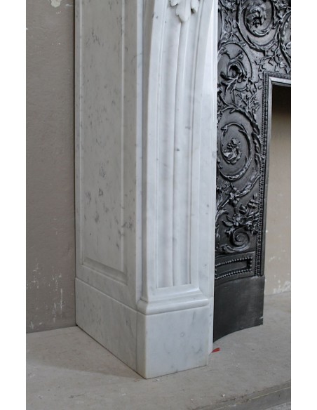 258 AG LOUIS XVI "TROIS FLEURS PERLÉ" FIREPLACE MANTEL CARVED IN "PURE WHITE" CARRARA MARBLE