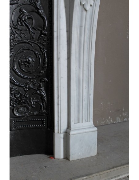 258 AG LOUIS XVI "TROIS FLEURS PERLÉ" FIREPLACE MANTEL CARVED IN "PURE WHITE" CARRARA MARBLE