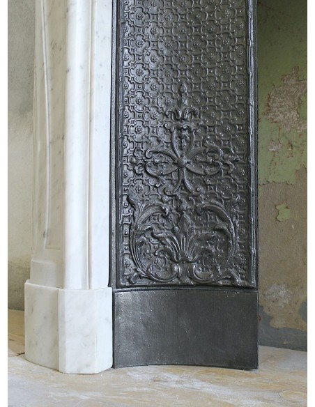 022 AG GENUINE ART NOUVEAU “MAJORELLE” FIREPLACE CARVED IN WHITE CARRARA MARBLE PROVIDED WITH ITS ORIGINAL CAST IRON INSERT