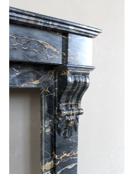 409 ANTIQUE LOUIS PHILIPPE "PALMETTES" FIREPLACE MANTEL IN PORTORO "GOLD" MARBLE