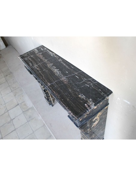 409 ANTIQUE LOUIS PHILIPPE "PALMETTES" FIREPLACE MANTEL IN PORTORO "GOLD" MARBLE