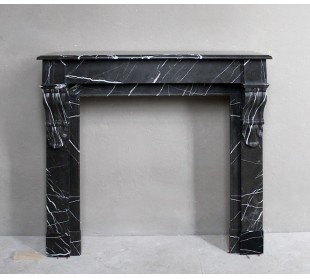 Antique Louis Philippe "Palmettes" fireplace mantel in stunning Black Marquinia marble, with very fine white veins.