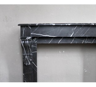 Antique Louis Philippe "Palmettes" fireplace mantel in stunning Black Marquinia marble, with very fine white veins. 2