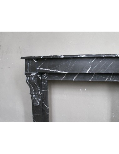 Antique Louis Philippe "Palmettes" fireplace mantel in stunning Black Marquinia marble, with very fine white veins.