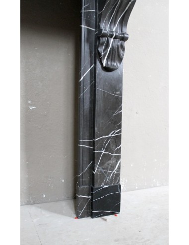 Antique Louis Philippe "Palmettes" fireplace mantel in stunning Black Marquinia marble, with very fine white veins.