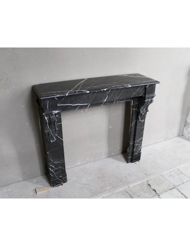 Antique Louis Philippe "Palmettes" fireplace mantel in stunning Black Marquinia marble, with very fine white veins.