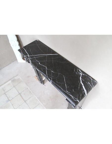 410 ANTIQUE LOUIS PHILIPPE "PALMETTES" FIREPLACE MANTEL CARVED IN BLACK MARQUINIA MARBLE