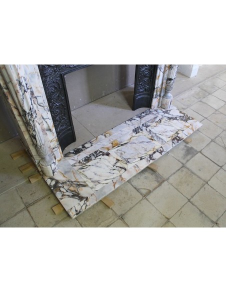 260 AG EXCEPTIONAL LOUIS XVI FLORAL "MACARON" COLUMN FIREPLACE MANTEL IN SUPERB CALACATTA GOLD MARBLE