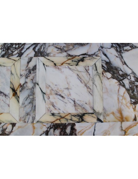 260 AG EXCEPTIONAL LOUIS XVI FLORAL "MACARON" COLUMN FIREPLACE MANTEL IN SUPERB CALACATTA GOLD MARBLE