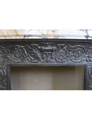 Exceptional antique Neoclassical-style fireplace mantel with fine floral carvings in stunning Italian Calacatta Gold marble.