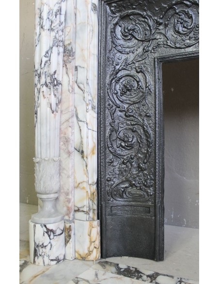 260 AG EXCEPTIONAL LOUIS XVI FLORAL "MACARON" COLUMN FIREPLACE MANTEL IN SUPERB CALACATTA GOLD MARBLE