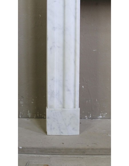 306 ANTIQUE LOUIS XIV “BOUDIN CARRÉ” FIREPLACE MANTEL CARVED IN PREMIUM WHITE CARRARA MARBLE