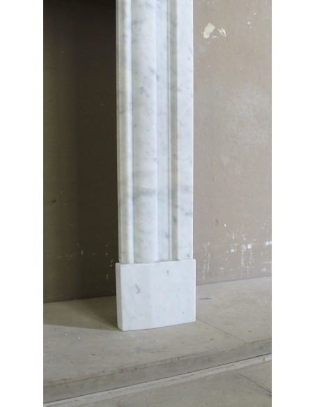306 ANTIQUE LOUIS XIV “BOUDIN CARRÉ” FIREPLACE MANTEL CARVED IN PREMIUM WHITE CARRARA MARBLE