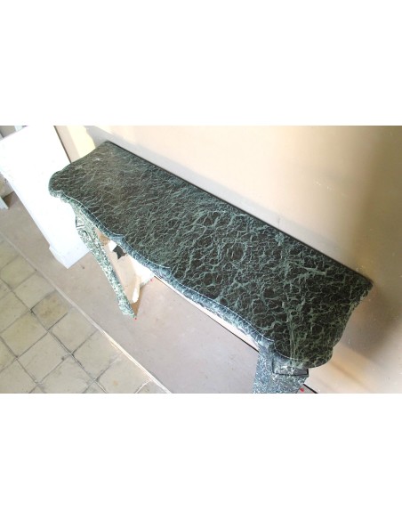 084 ANTIQUE LOUIS XV “PIED GALBÉ” FIREPLACE MANTEL IN ITALIAN "VERDE ALPI" GREEN MARBLE