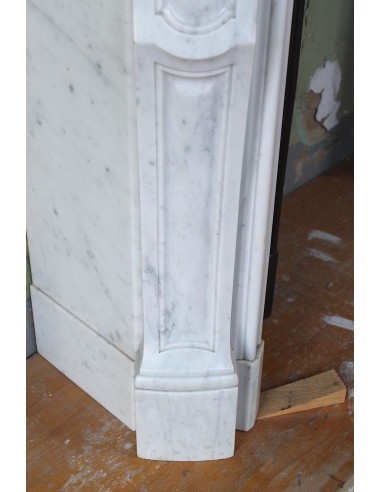 Louis XV “Moustache” fireplace mantel in White Carrara marble and fitted with its original cast iron insert.