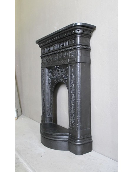 008 GH ANTIQUE ART NOUVEAU "ESCARGOT" CAST-IRON FIREPLACE, SIGNED "LARCHER"