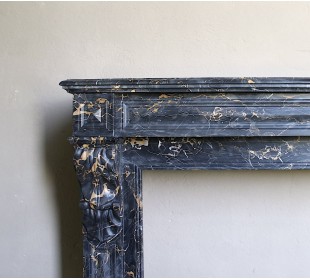 Genuine 19th century Portoro Gold marble fireplace mantel with diamond-pointed carvings. 2