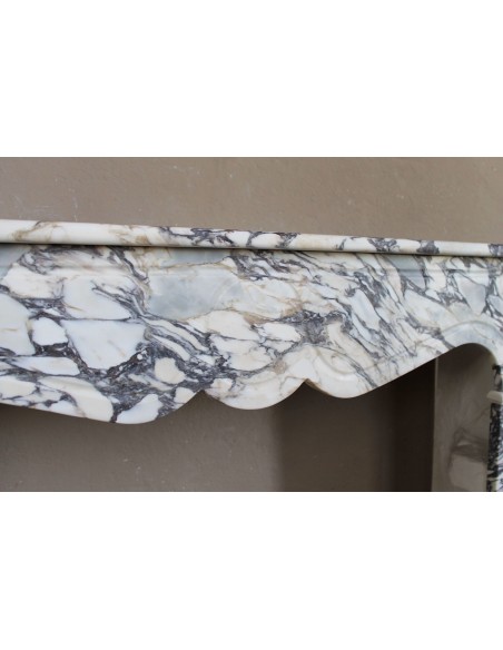 072 LOUIS XV "POMPADOUR PLAT" FIREPLACE MANTEL CARVED IN WONDERFUL BRECCIA MEDICEA MARBLE