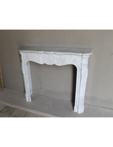 Antique Louis XV Pompadour "Pied Galbé" fireplace mantel in white marble offered at a low discounted price.