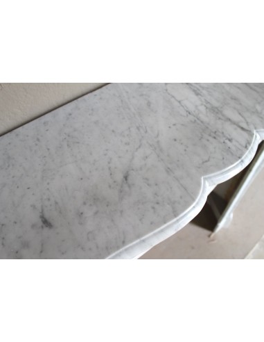 Antique Louis XV Pompadour "Pied Galbé" fireplace mantel in white marble offered at a low discounted price.