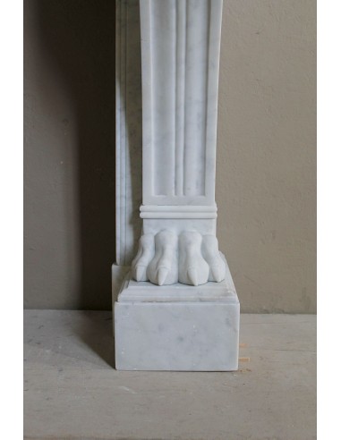Antique marble mantel carved in white marble, with lion's paw details. This fireplace is original, authentic, a unique piece.
