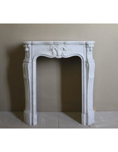 044 EXTREMELY RARE LOUIS XV “RAMO D'ULIVO” FIREPLACE MANTEL CARVED IN WHITE CARRARA MARBLE