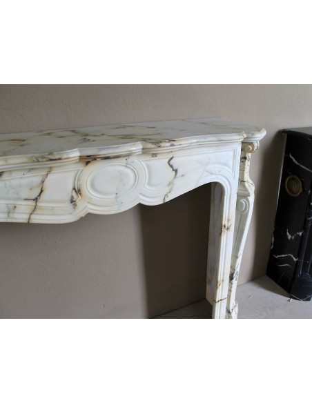 Antique Louis XV Pied Galbé mantelpiece in Paonazzetto marble. This is a highly refined mantelpiece in a stunning marble.