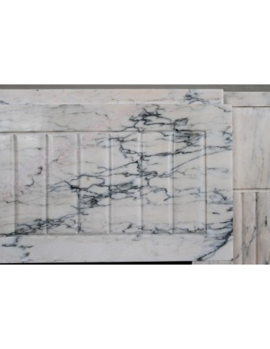 Art Deco mantel carved in veined pink marble called Rosa Portogallo. This antique fireplace comes with its original base.