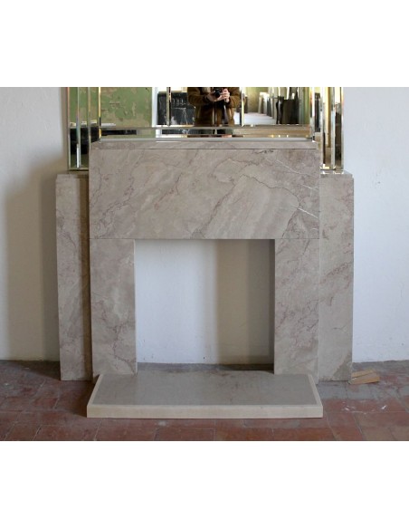 Art Deco fireplace with original mirror, composed of beveled crystal elements. An architectural pair of great design value.