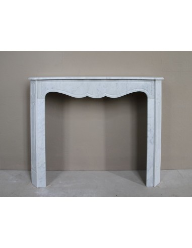 Genuine antique "Pompadour Plat" fireplace mantel in White Carrara marble offered at a low, discounted price.