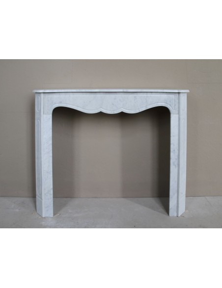 Genuine antique "Pompadour Plat" fireplace mantel in White Carrara marble offered at a low, discounted price.