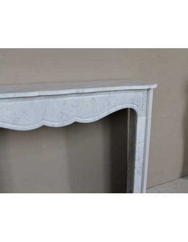 Genuine antique "Pompadour Plat" fireplace mantel in White Carrara marble offered at a low, discounted price.
